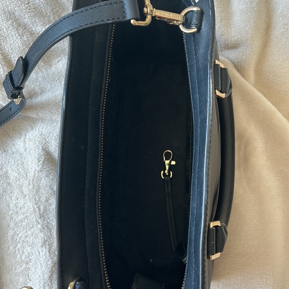 Black Michael Kors purse with gold detailing and long strap - Picture 4 of 8